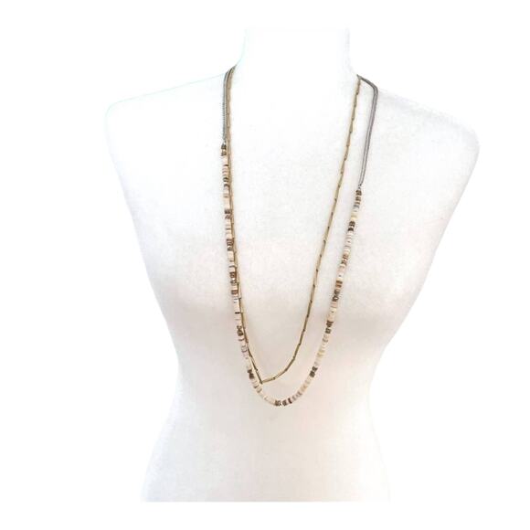 Stella & Dot Goldtone and White Layered Necklace - Picture 1 of 3